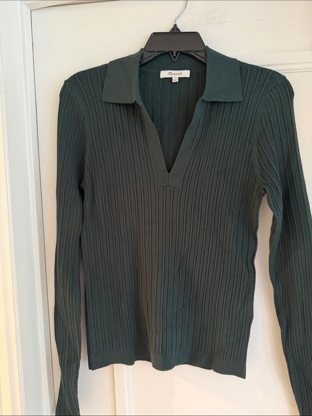 Madewell Dark green Ribbed V-Neck Polo Sweater